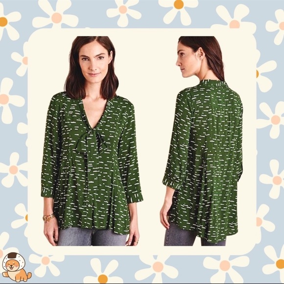 Mauve by anthropology green & black hi-lo bow front top - Picture 2 of 10